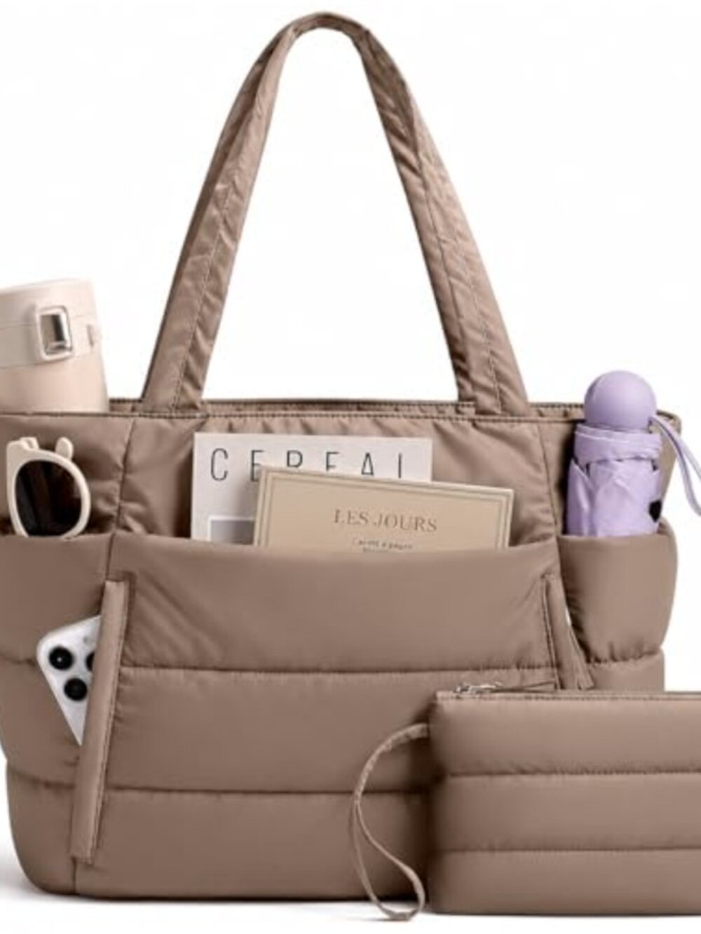 Lightweight Puffer Tote Bag for Women, Large 20L Shoulder Handbag with Laptop